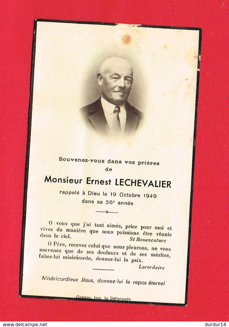 Image Pieuse ...Généalogie ... Souvenir De M Ernest LECHEVALIER Rappelé En 1949 Luc Ou Langrune - Images Religieuses