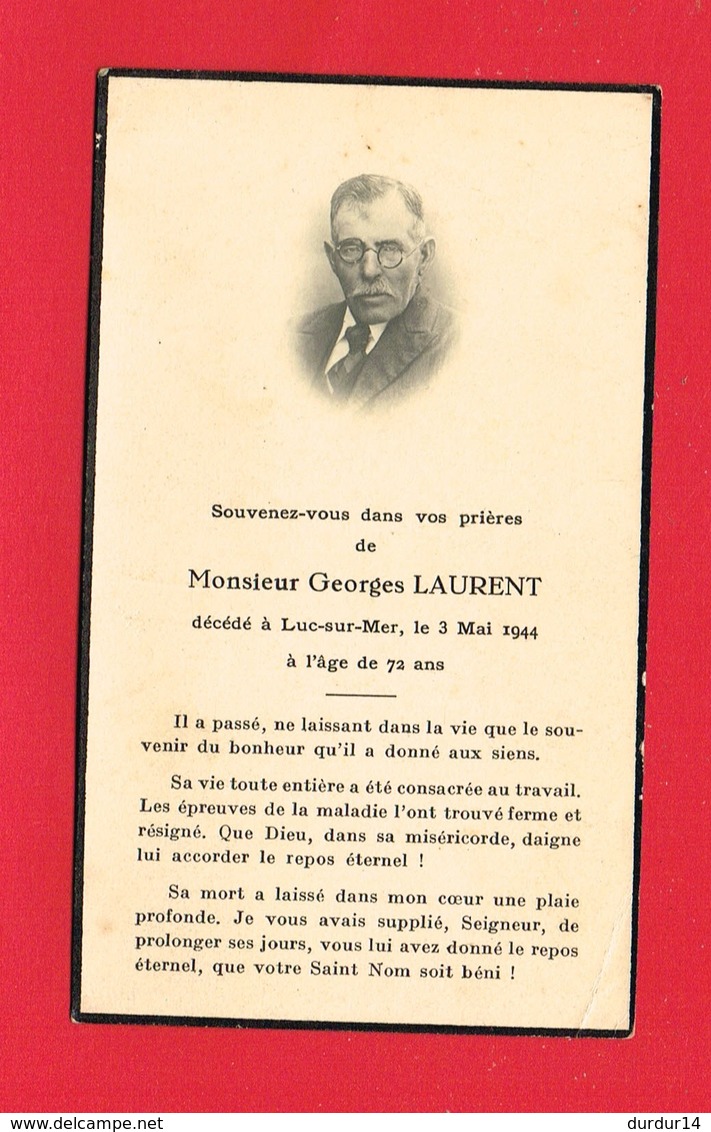 Image Pieuse ...Généalogie ... Souvenir De M Georges LAURENT Rappelé En 1944 Luc Sur Mer - Images Religieuses