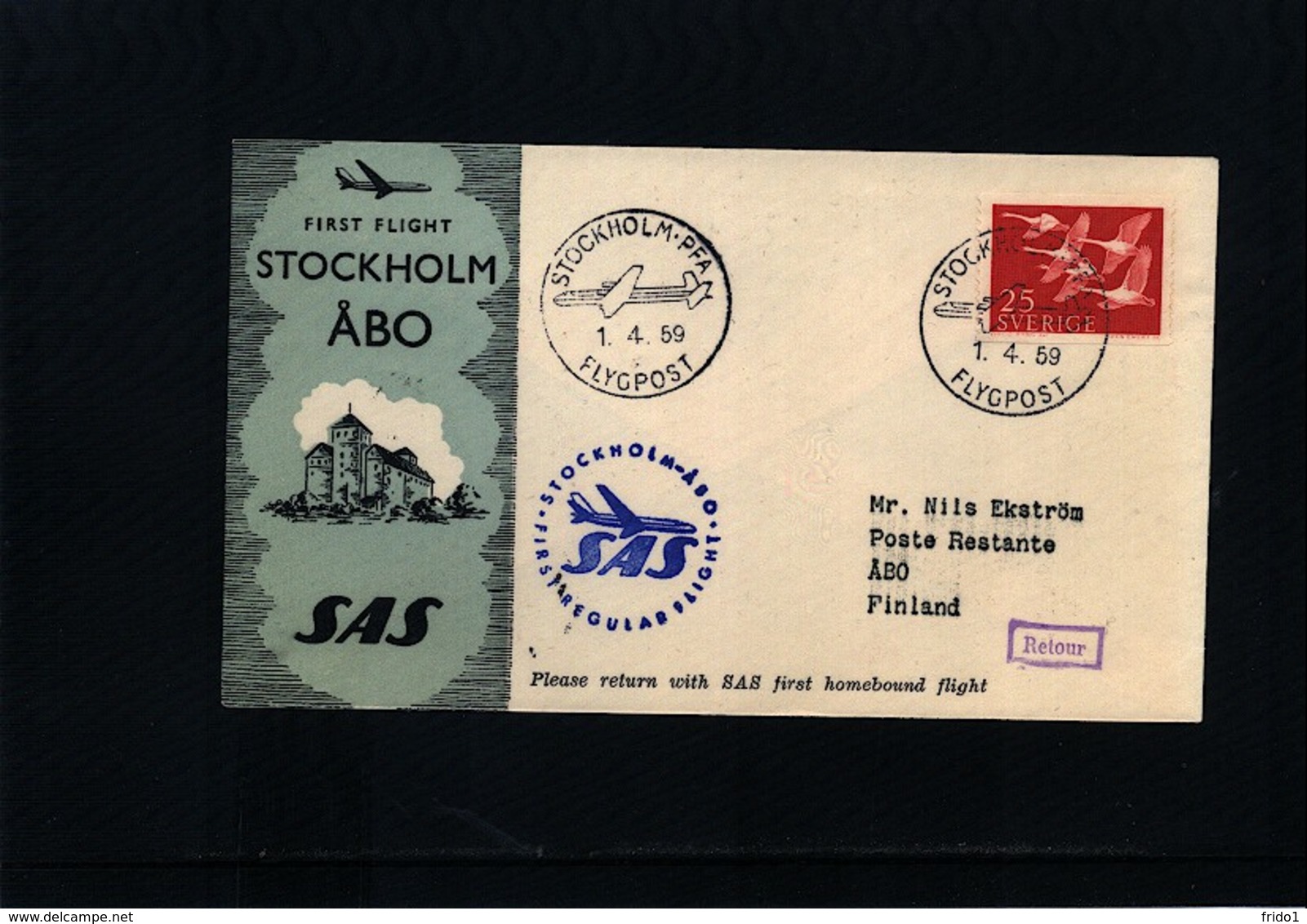 Sweden 1959 SAS First Flight Stockholm - Abo - Covers & Documents