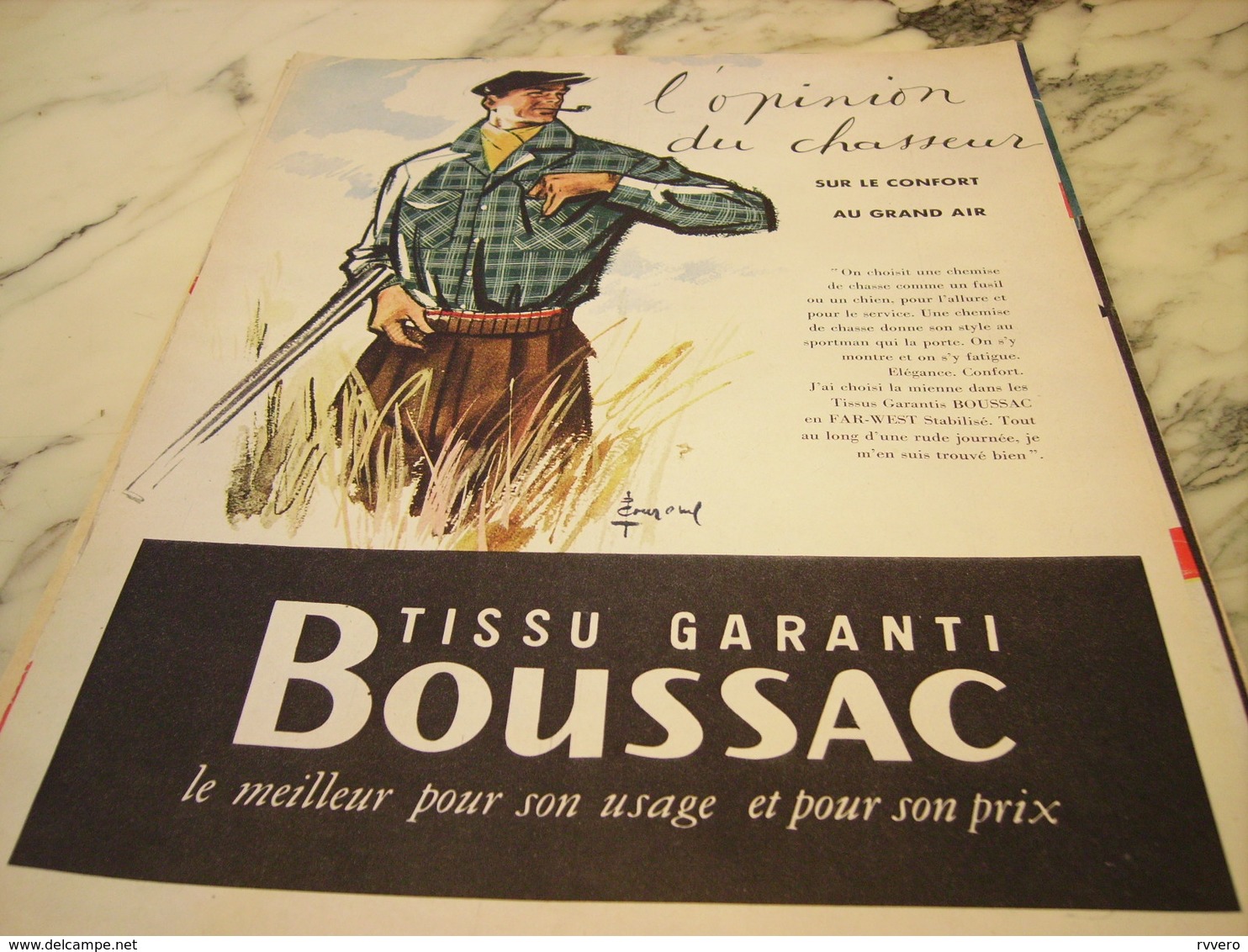 ANCIENNE PUBLICITE L OPINION DU CHASSEUR TISSUS BOUSSAC  1955 - Autres & Non Classés