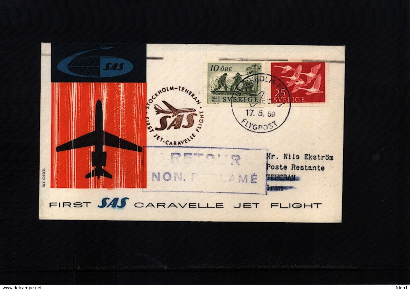Sweden 1959 SAS First Flight Stockholm - Teheran - Covers & Documents
