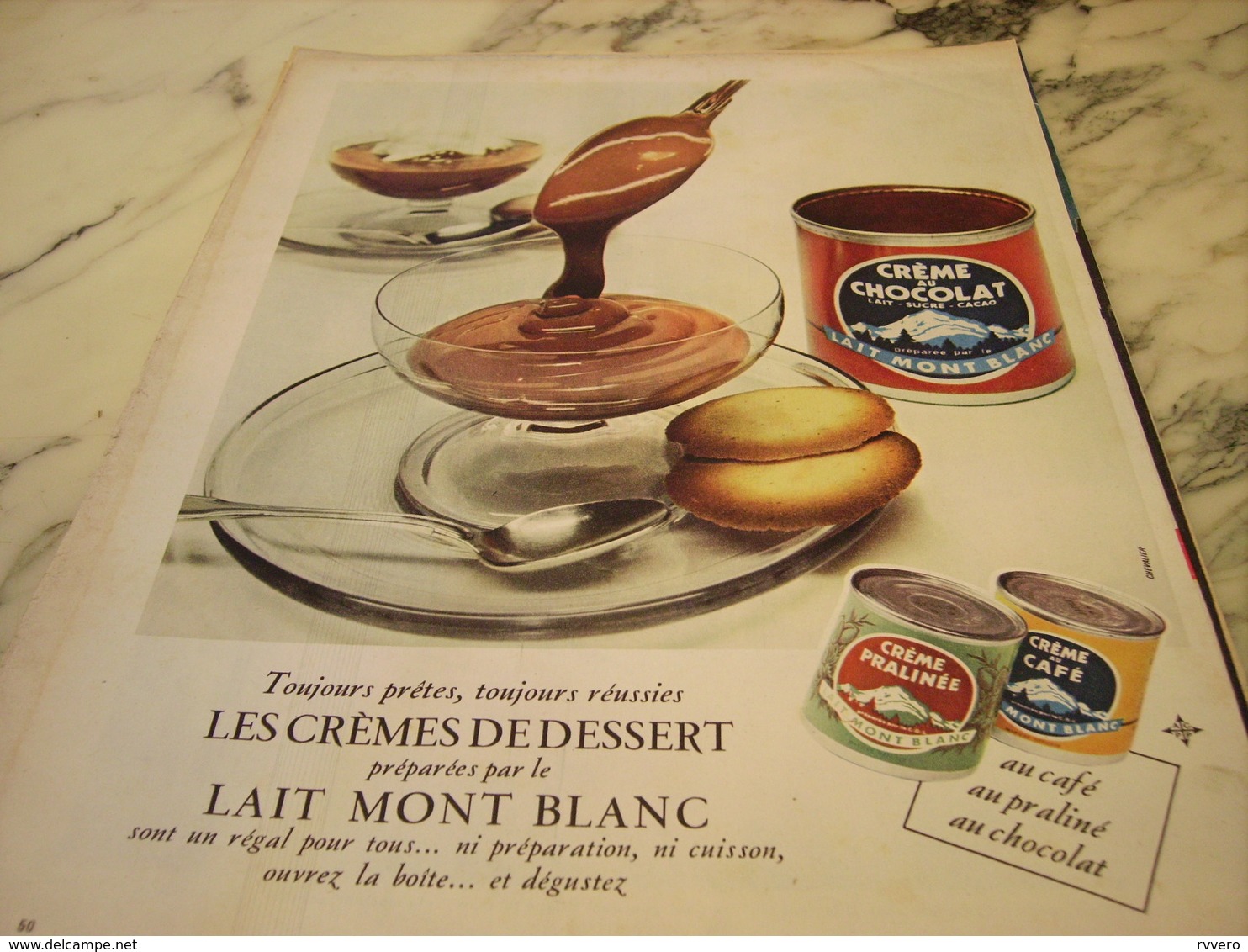 ANCIENNE PUBLICITE CREMES DE DESSERT  LAIT MONT BLANC 1958 - Publicités