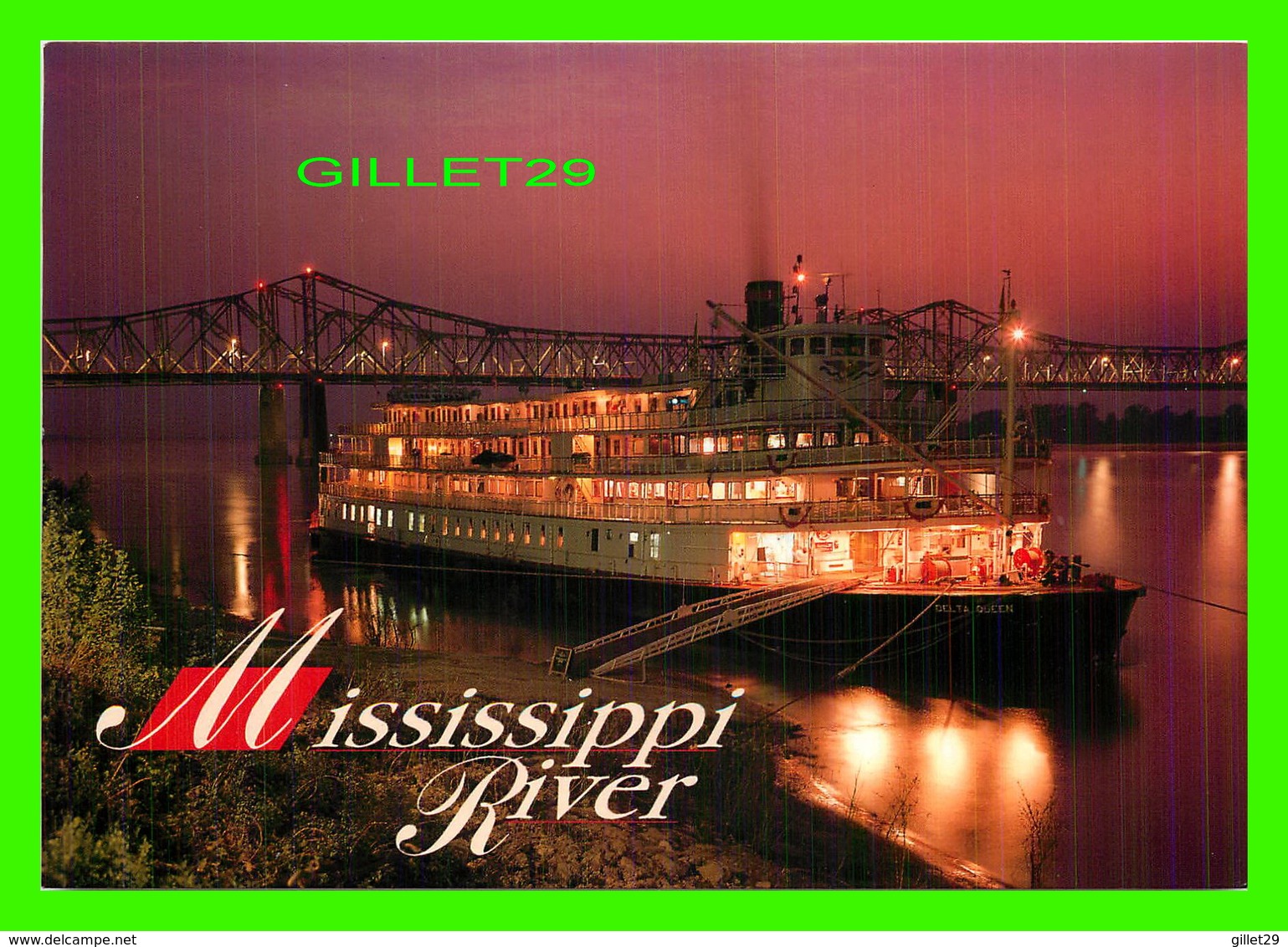 BATEAUX, SHIP - PADDLEWHEEL STEAMBOAT AT NIGHT ON THE MISSISSIPPI RIVER - - Commerce