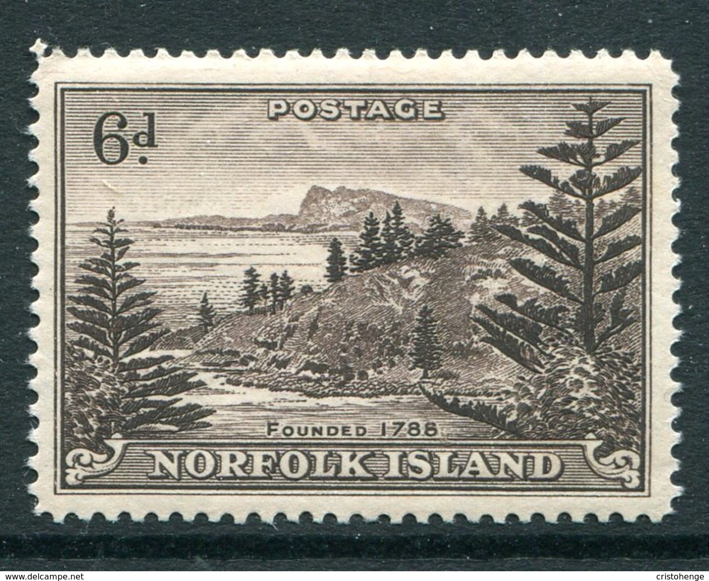 Norfolk Island 1947-59 Ball Bay - 6d Purple-brown - Toned Paper - MNH (SG 9) - Norfolk Island