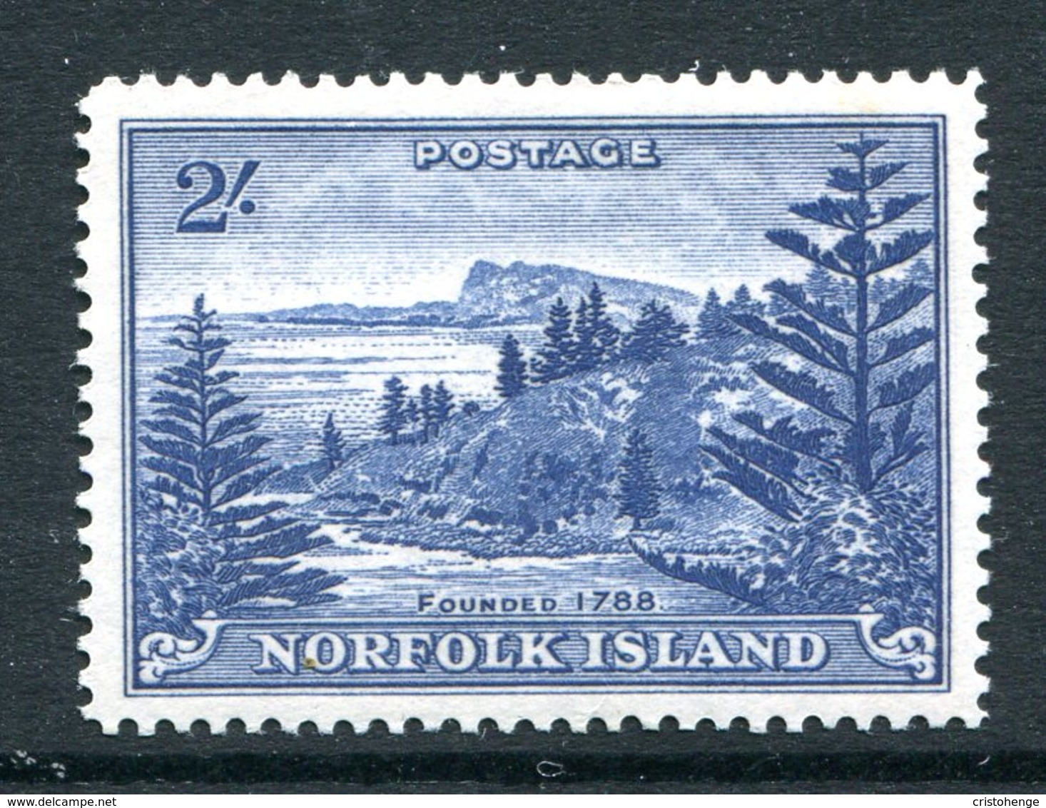 Norfolk Island 1947-59 Ball Bay - 2/- Deep Blue - White Paper - MNH (SG 12a) - Ile Norfolk