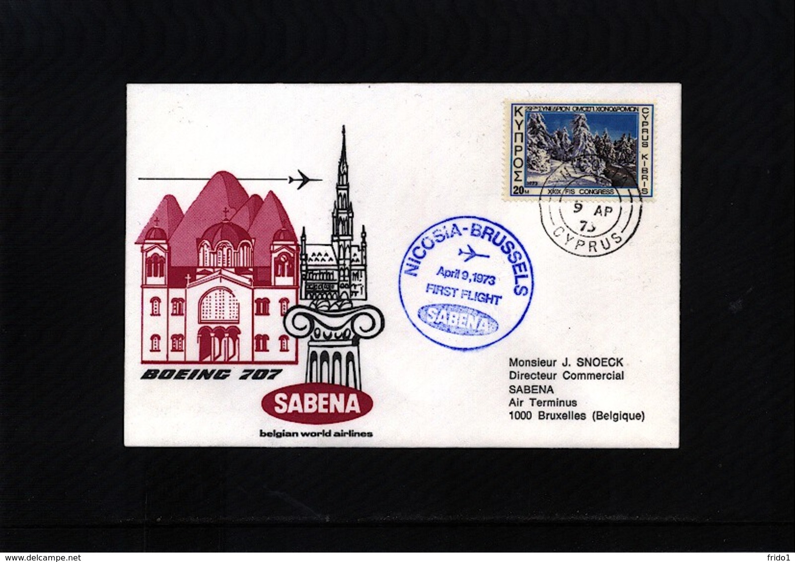 Cyprus 1973 SABENA First Flight Nicosia - Brussels - Covers & Documents