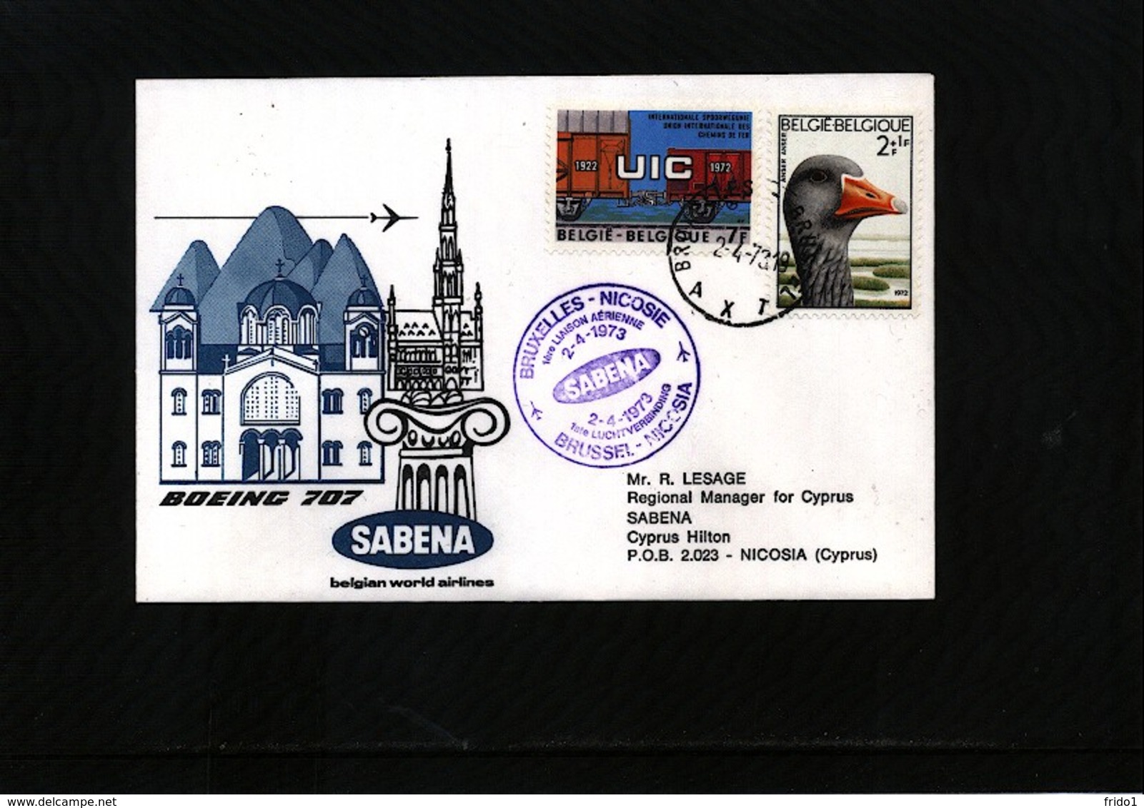 Cyprus 1973 SABENA First Flight Brussels - Nicosia - Covers & Documents