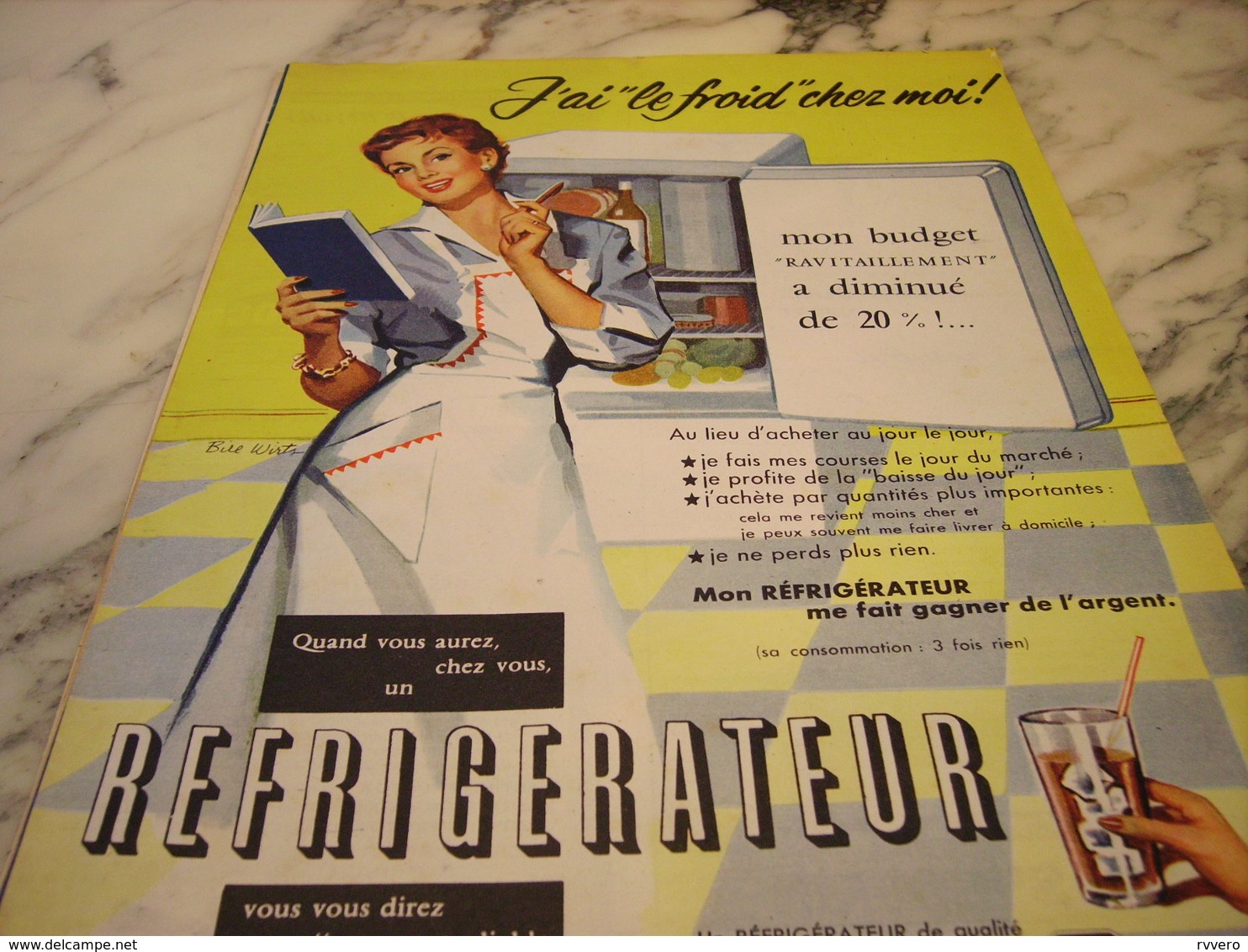 ANCIENNE PUBLICITE J AI LE FROID CHEZ MOI REFRIGERATEUR  1955 - Autres & Non Classés