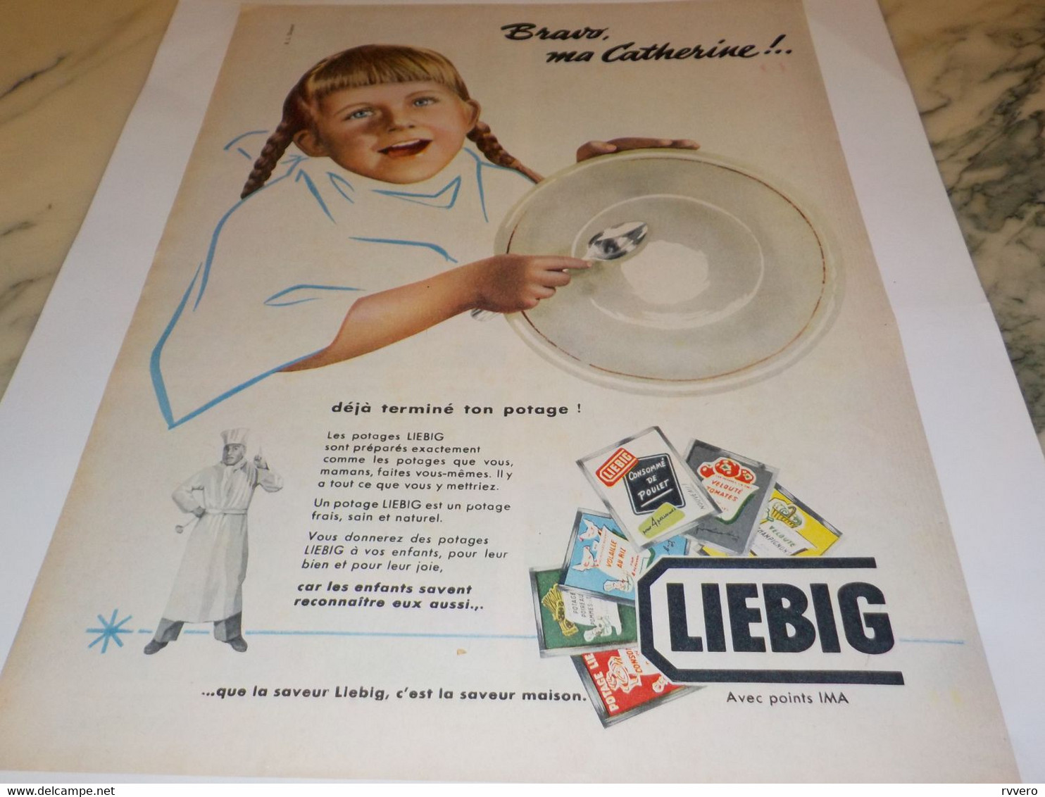 ANCIENNE PUBLICITE SOUPE LIEBIG  CATHERINE 1955 - Publicités