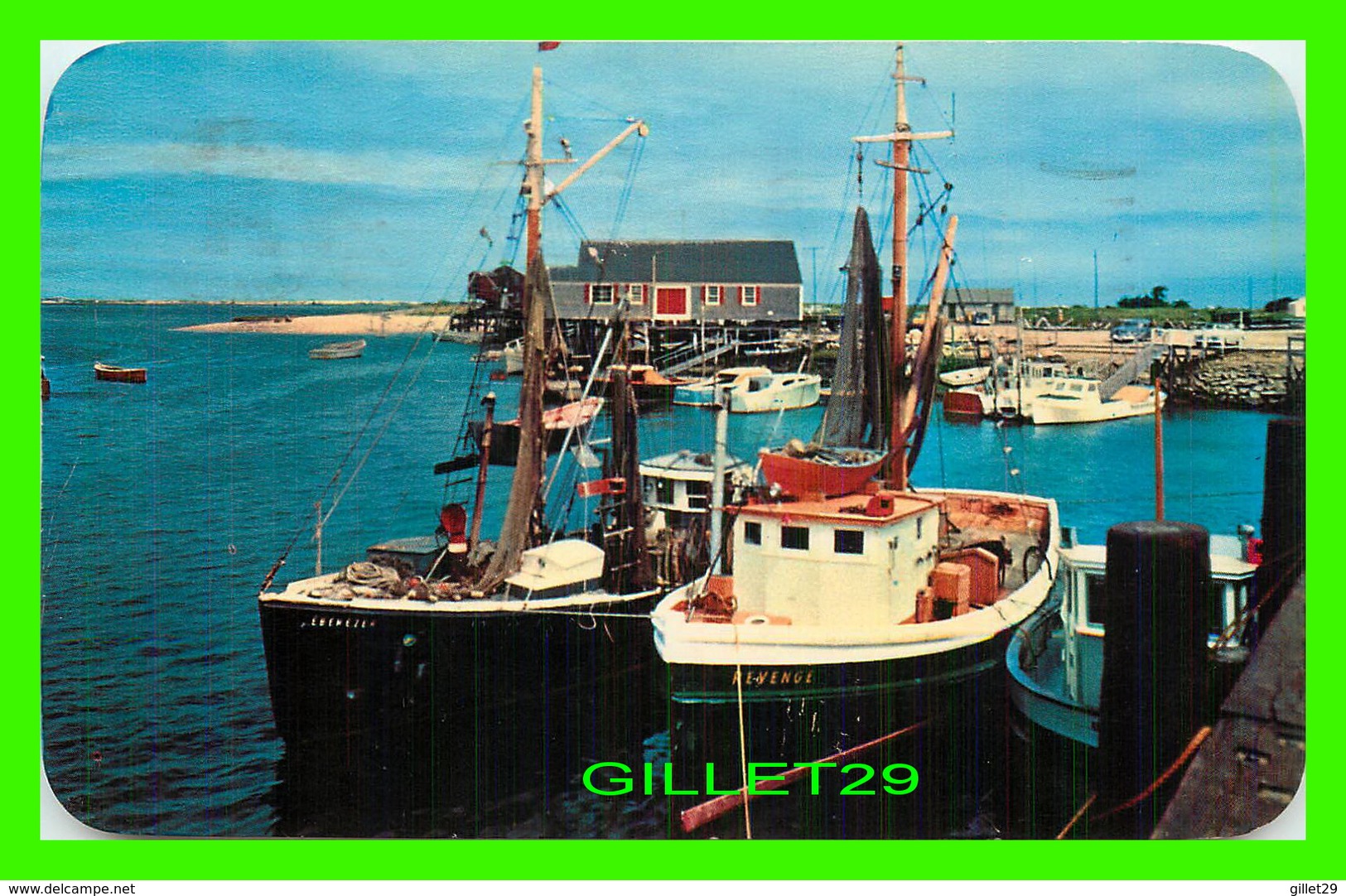 BATEAUX, SHIP - FISHING BOATS IN HARBOR, CAPE COD, MA - TRAVEL IN 1956 - E. D. WEST CO - - Pêche