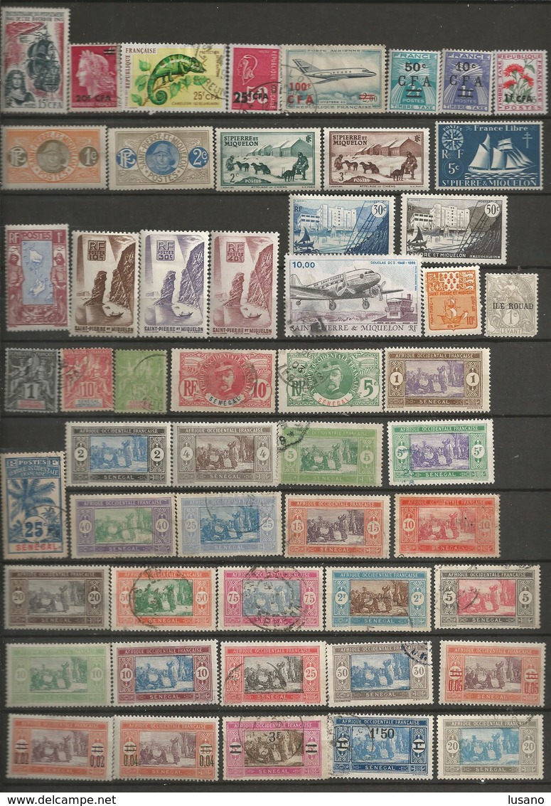 France - Anciennes colonies (avec Polynésie et Réunion) - 750 timbres neufs (** et *) ou oblitérés