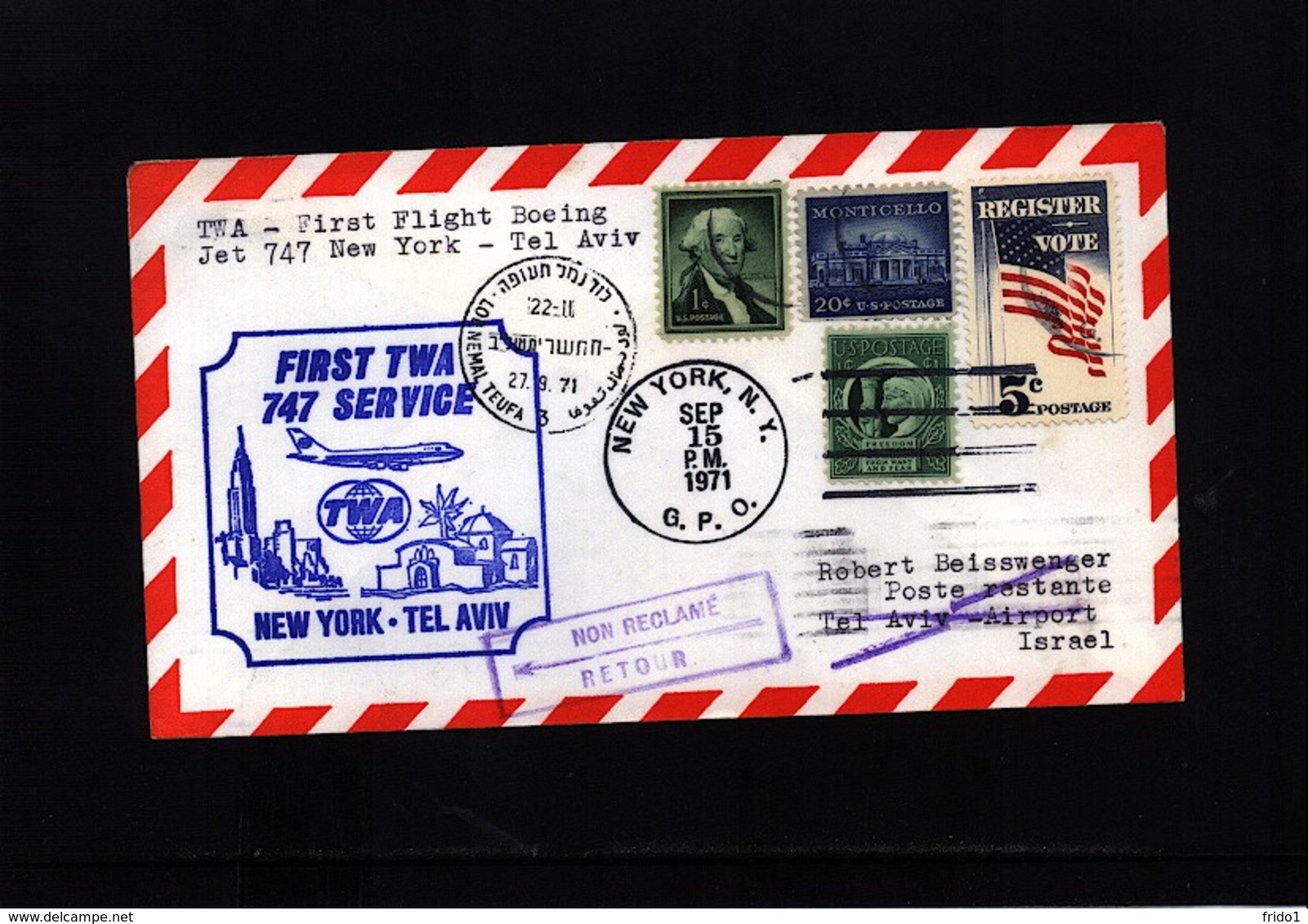 USA 1971 TWA First Flight 747 New York - Tel Aviv - Briefe U. Dokumente