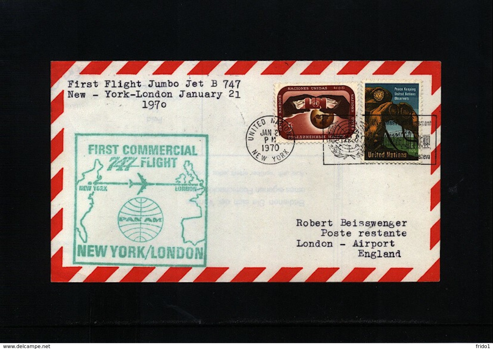 USA 1970 Pan Am First Flight 747 New York - London - Covers & Documents