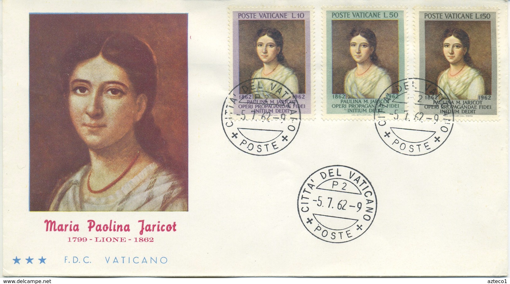 VATICANO - FDC 1962 TRE STELLE - PAULINE MARIA JARICOT - FDC