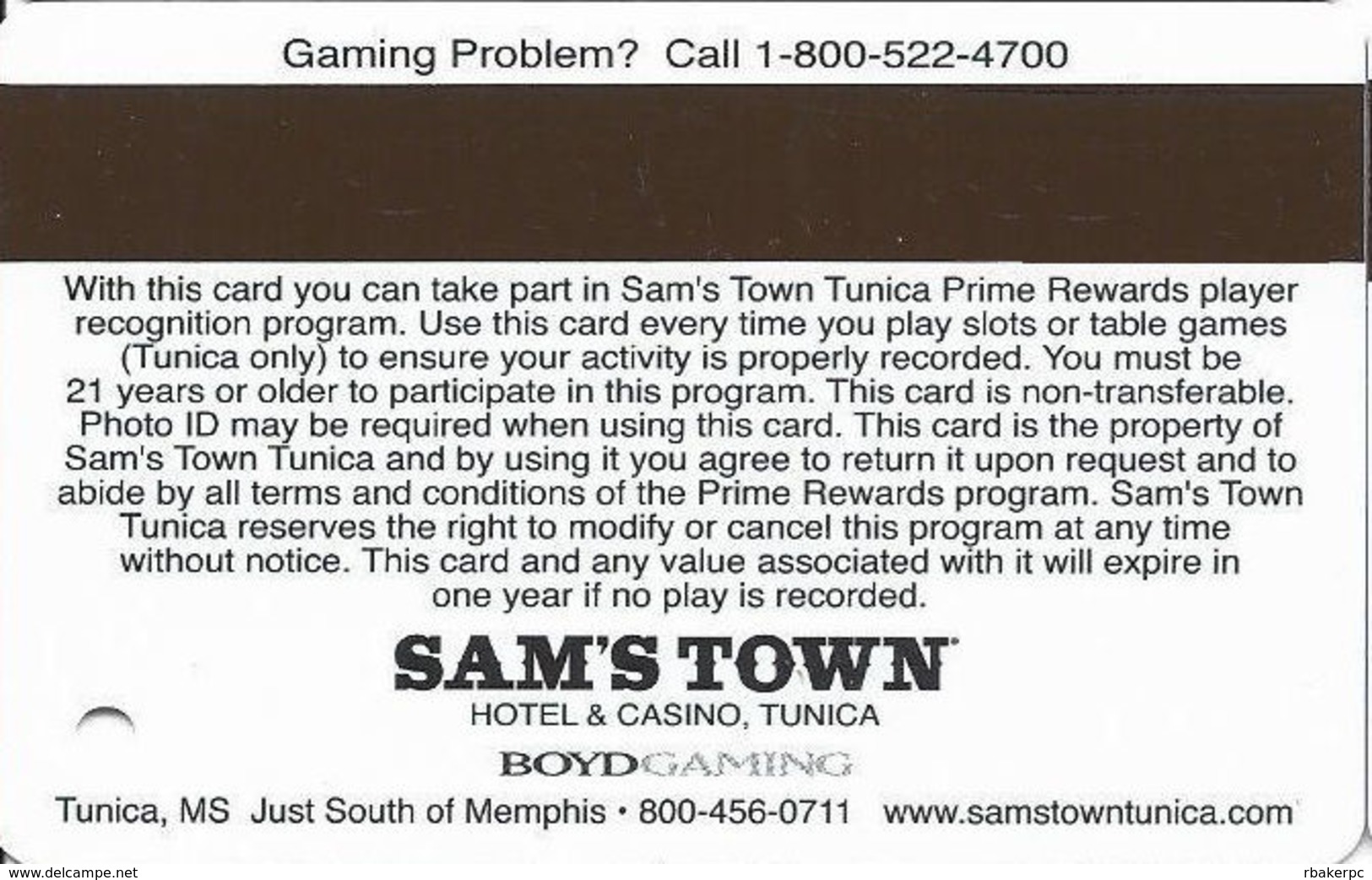 Sam's Town Tunica MS - BLANK 8th Issue Golden Gang Slot Card - Cartes De Casino