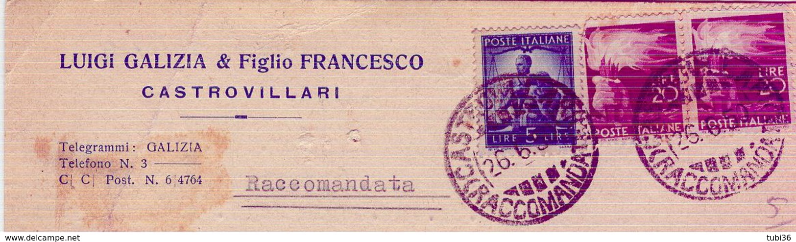 GALIZIA E FIGLIO -CASTROVILLARI (COSENZA)-CARTOLINA COMMERCIALE RACCOMANDATA,1950,POSTE CASTROVILLARI,LENDINARA (ROVIGO) - Italia