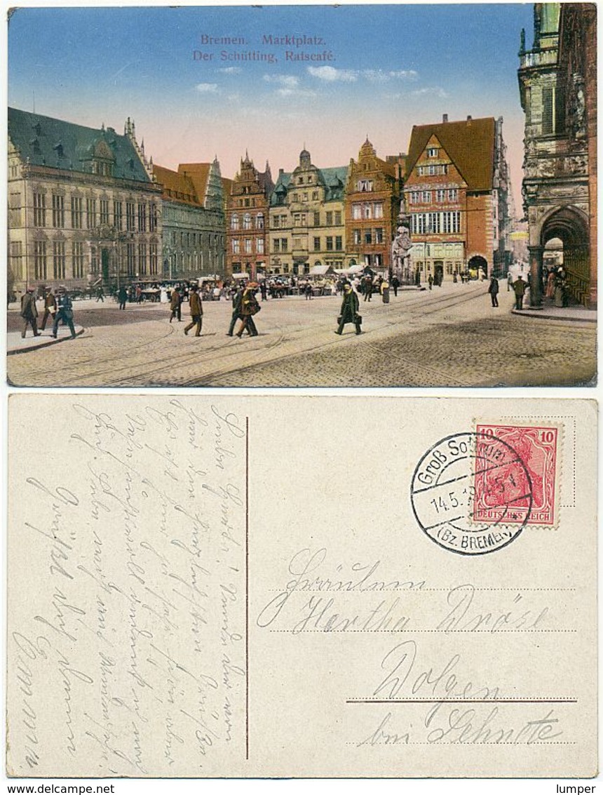 AK Bremen 1919, Schütting Mit Ratscafe, Geschäfte, Stempel Gross Sottrum - Bremen