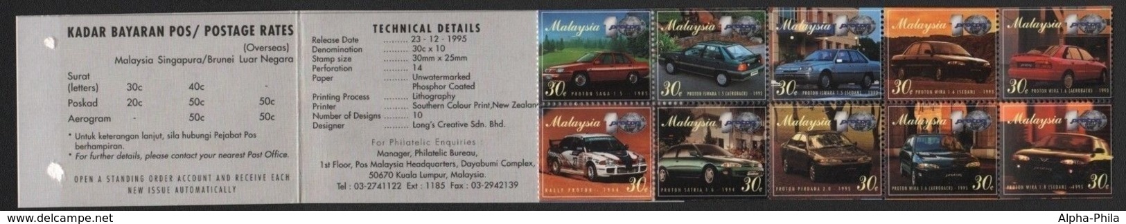 Malaysia 1995 - Mi-Nr. 579-588 ** - MNH - Markenheftchen - Autos / Cars - Malaysia (1964-...)