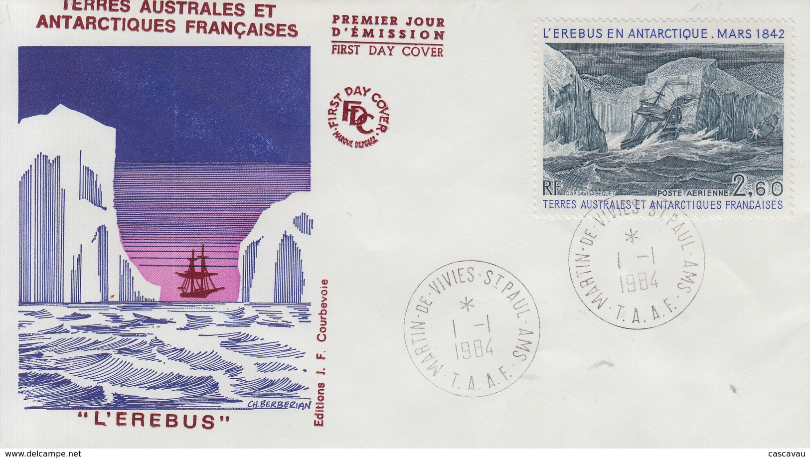 Enveloppe   FDC   1er  Jour   T.A.A.F   L' EREBUS  En  Antarctique   1984 - FDC