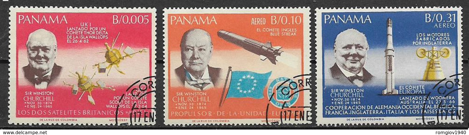 PANAMA 1967 WINSON CHURCHILL YVERT. 442+POSTA AEREA 413-414 USATA VF - Panama