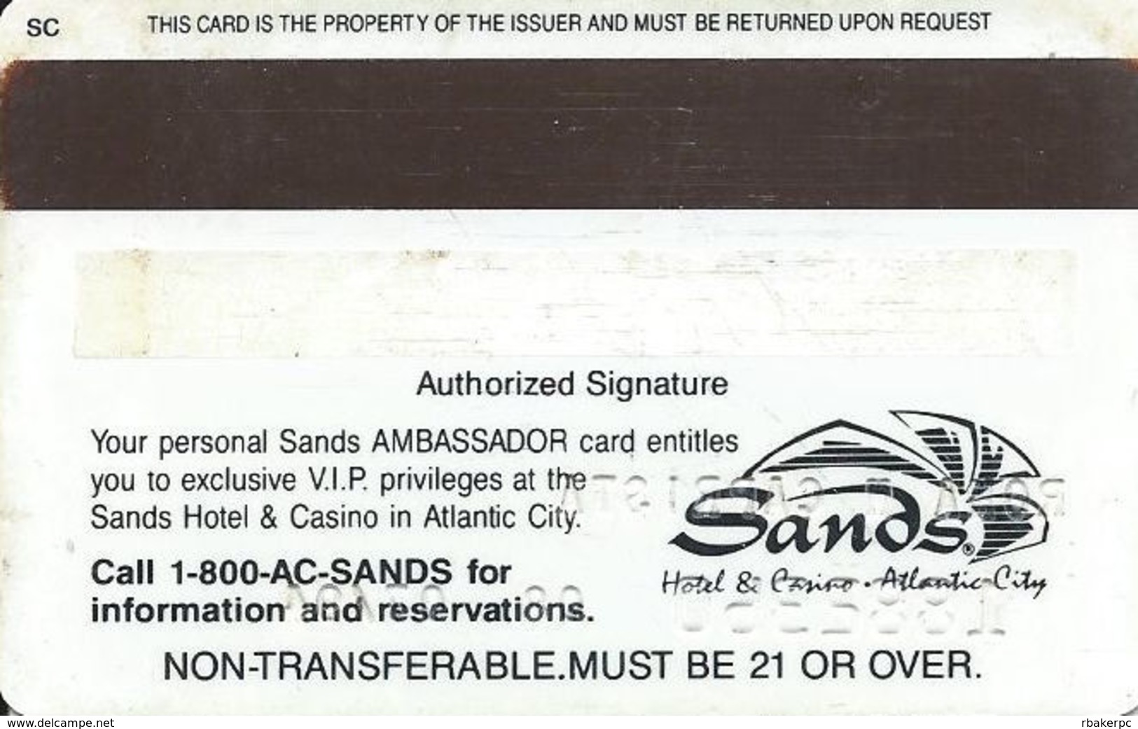 Sands Casino - Atlantic City, NJ - 9th Issue Slot Card With SC & Small Medal - Cartes De Casino