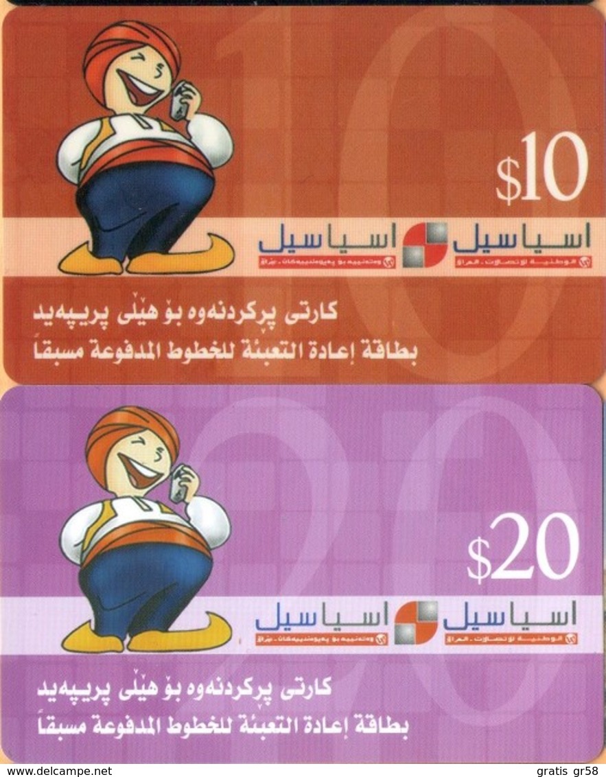 Iraq - Asiacell, Kurdistan, Prepaid GSM Refill, Asiacell - Logo, North Irak Erbil, Cartoons, 10$ & 20$, Used - Iraq