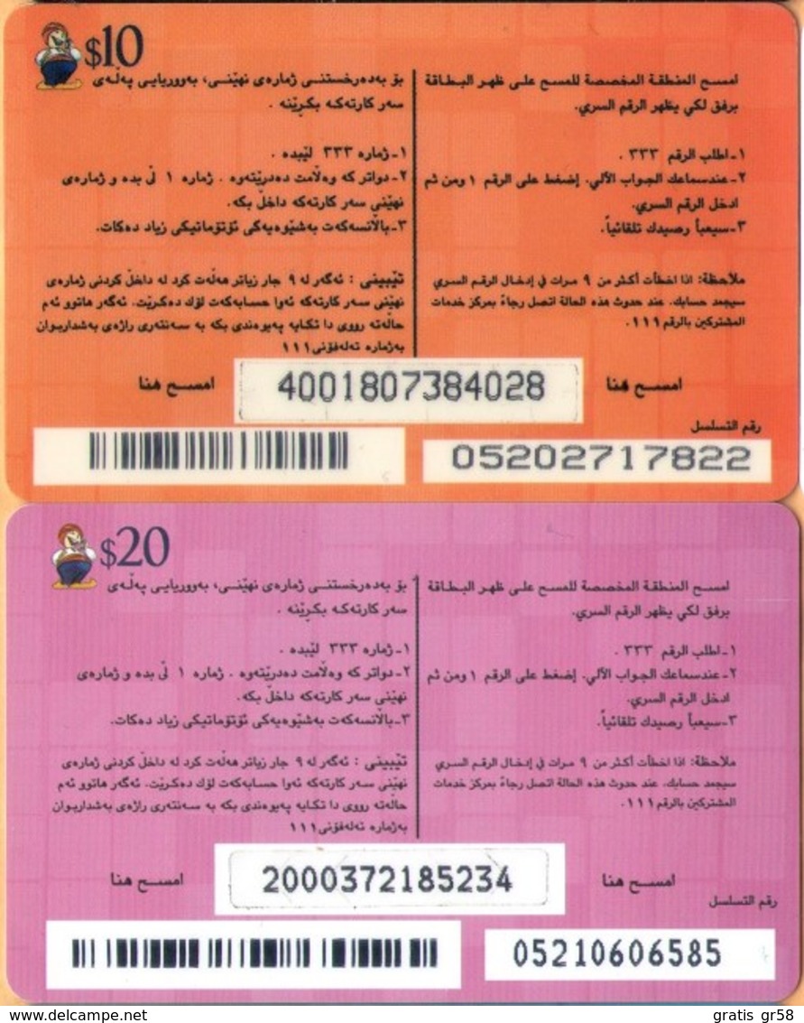 Iraq - Asiacell, Kurdistan, Prepaid GSM Refill, Asiacell - Logo, North Irak Erbil, Cartoons, 10$ & 20$, Used - Iraq