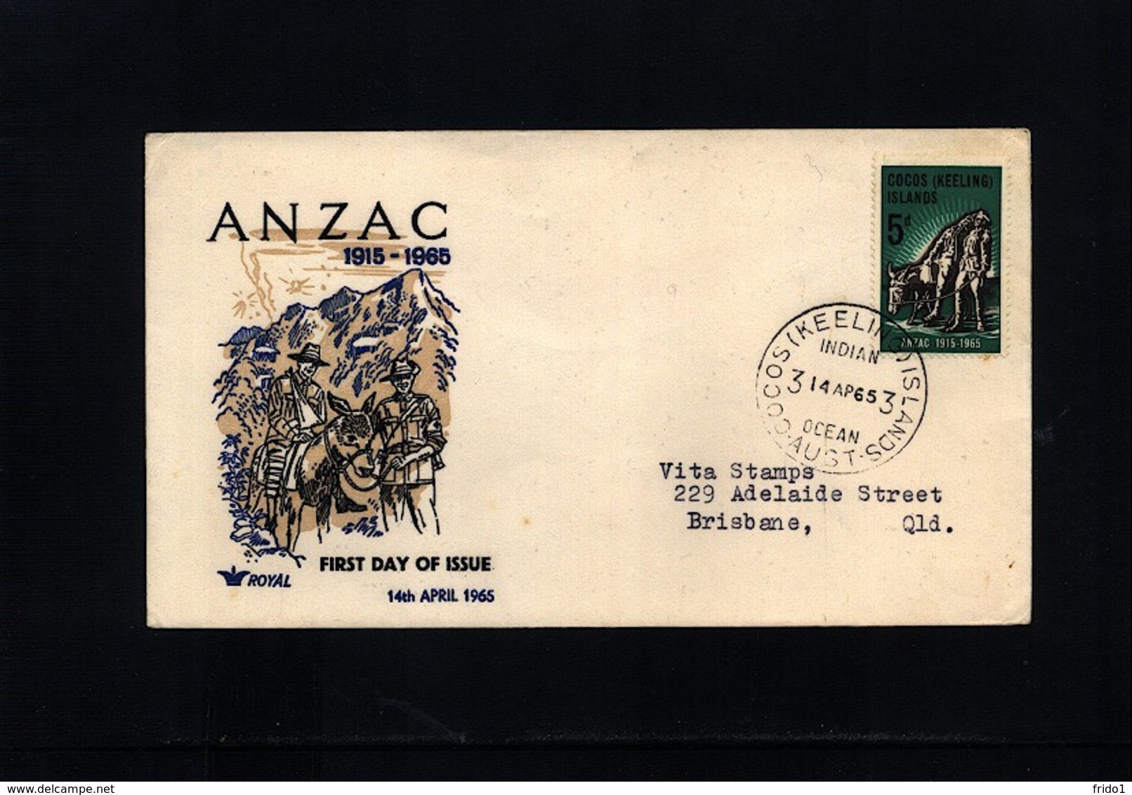 Cocos (Keeling) Islands 1965 ANZAC FDC - Kokosinseln (Keeling Islands)