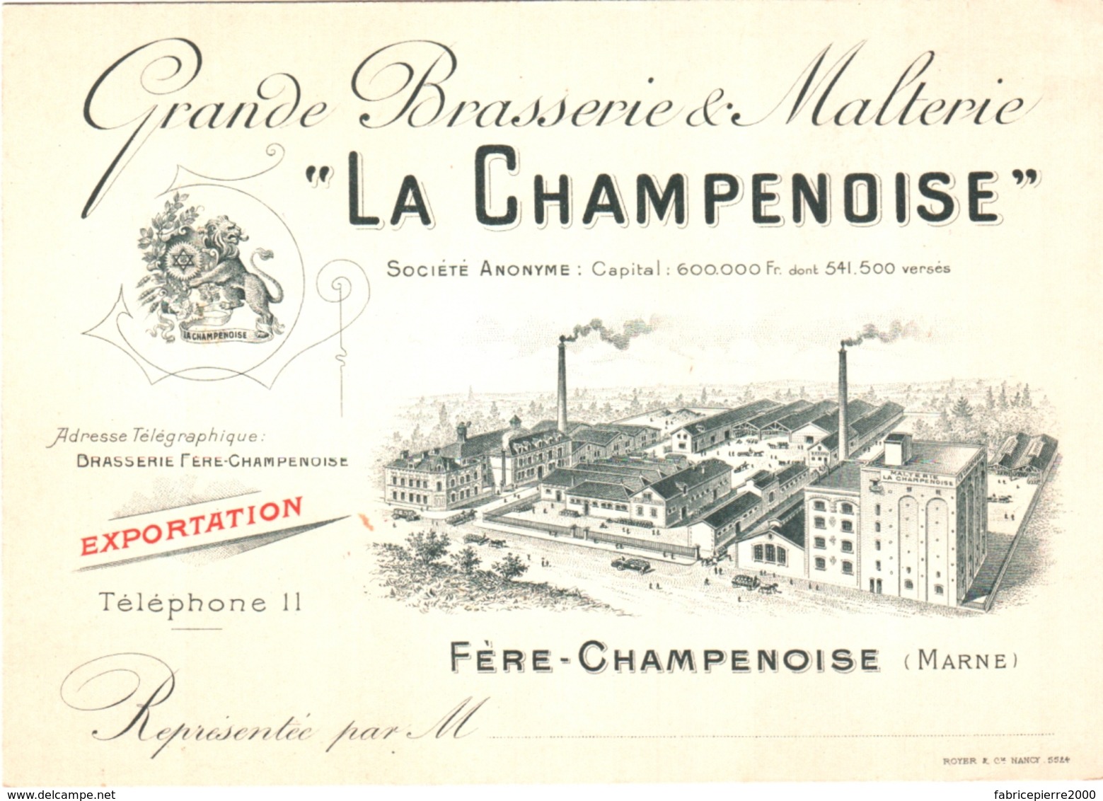 51 Fère-Champenoise - Grande Brasserie & Malterie "La Champenoise" TBE Carte De Correspondance Ou Carte Publicitaire - Fère-Champenoise