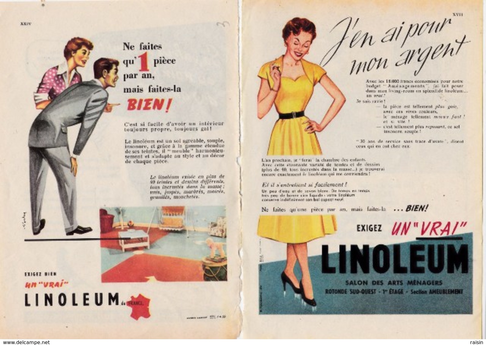 Pub.1955 LINOLEUM   "ne Faites Qu'une Pièce Par An, Mais Faites-la BIEN ! "  2 Pages  TBE - Publicités