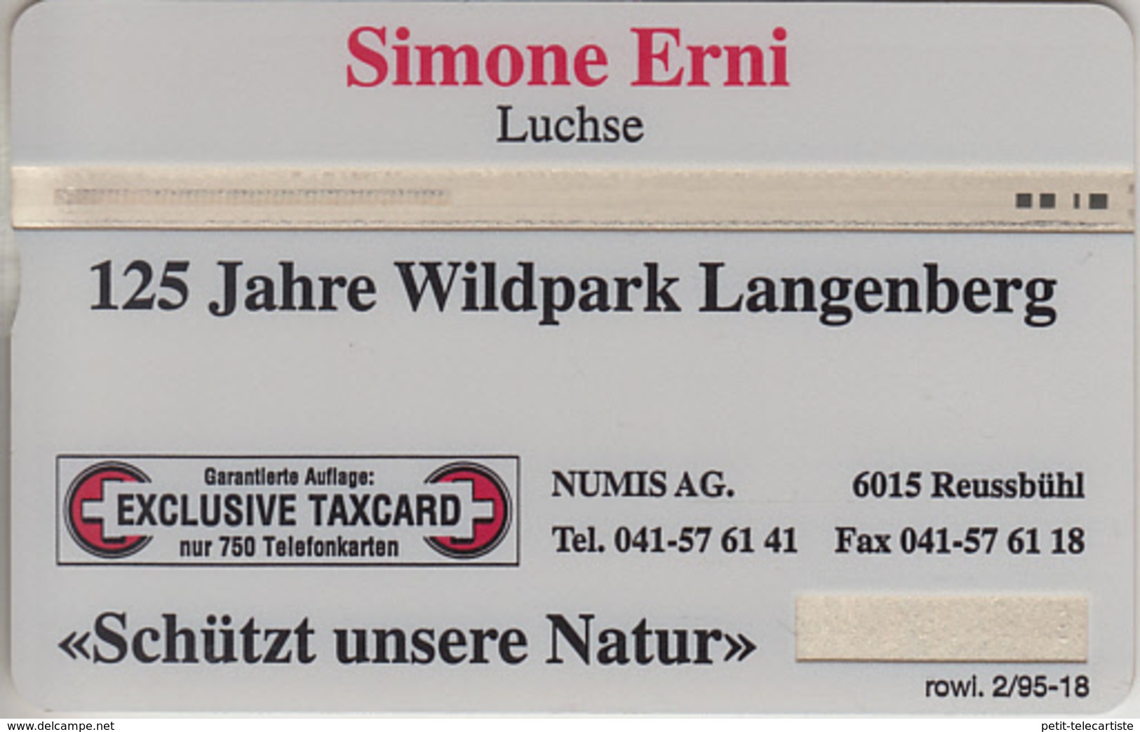 SWITZERLAND - PHONE CARD - °TAXCARD SUISSE  *** SIMONE ERNI & LE LYNX *** - Suisse