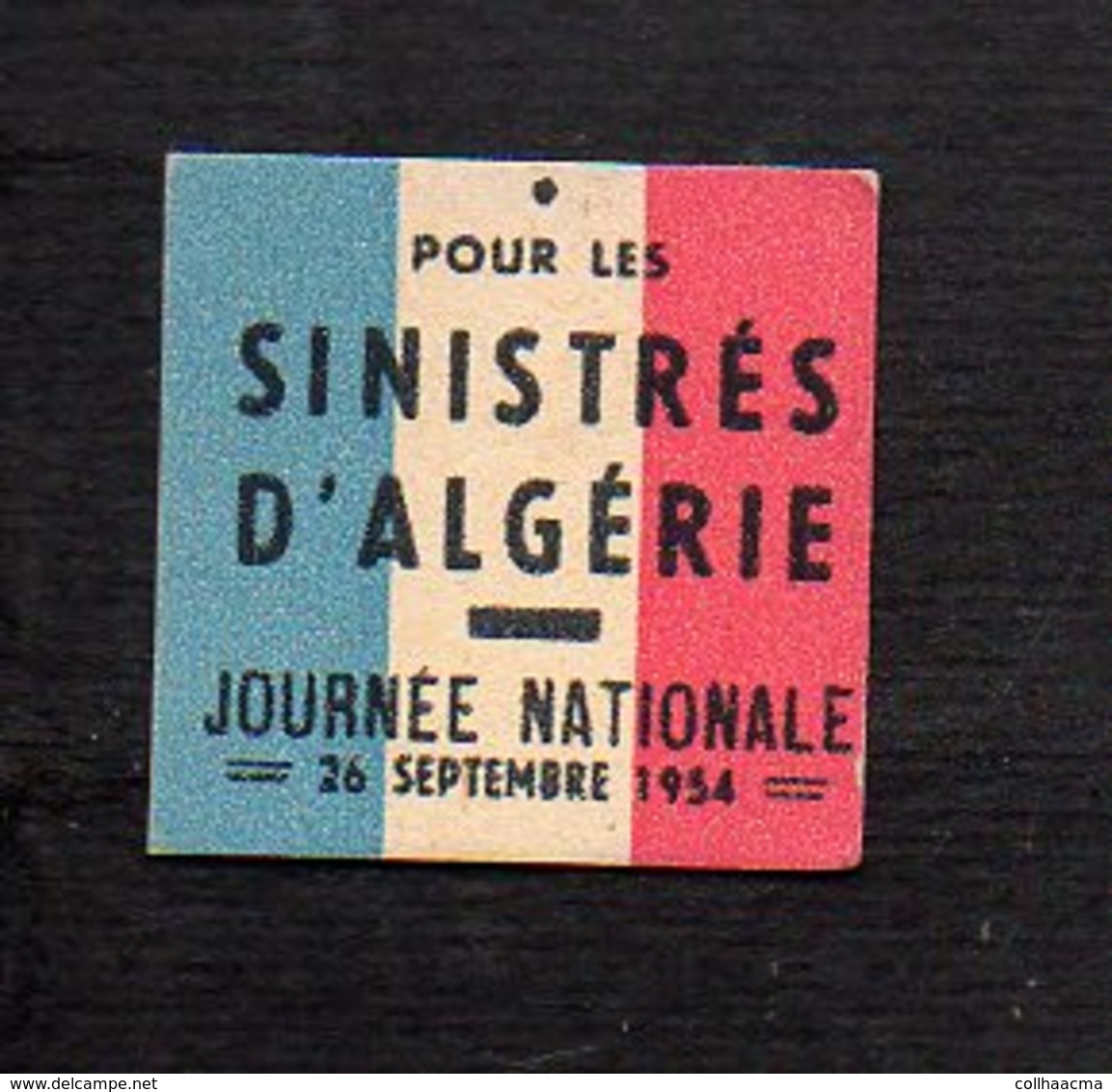 Rare Journée Nationale Pour Les Sinistrés D'Algèrie 26 Septembre 1954 (tremblement Terre ?) / Insigne Ou Badge En Carton - Documents Historiques