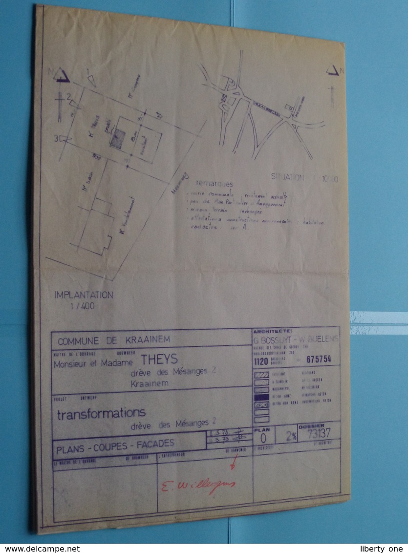 KRAAINEM Drève Des Mésanges 2 > Plan + Docu  ( Zie Foto's > Arch. G Bossuyt - W. Buelens ) Anno 1973 ! - Arquitectura