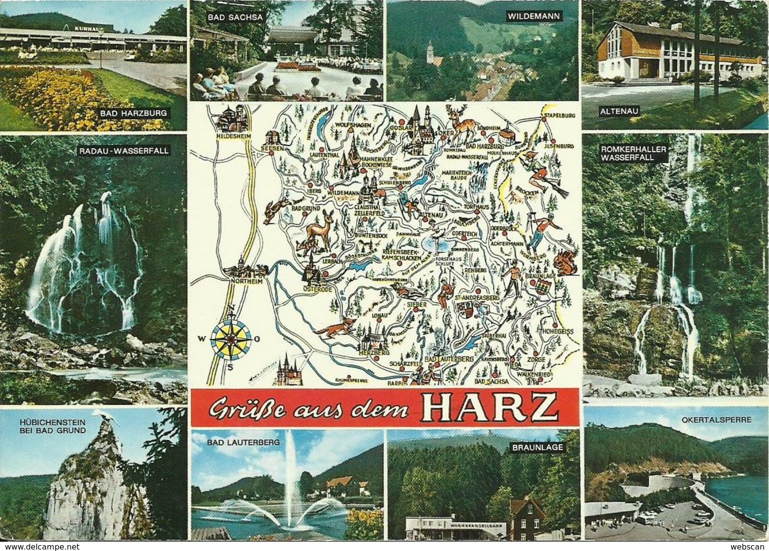 AK Landkarte Harz 10 Orte / Sehenswürdigkeiten Mehrbild Farbfoto ~1970 #1354 - Landkarten