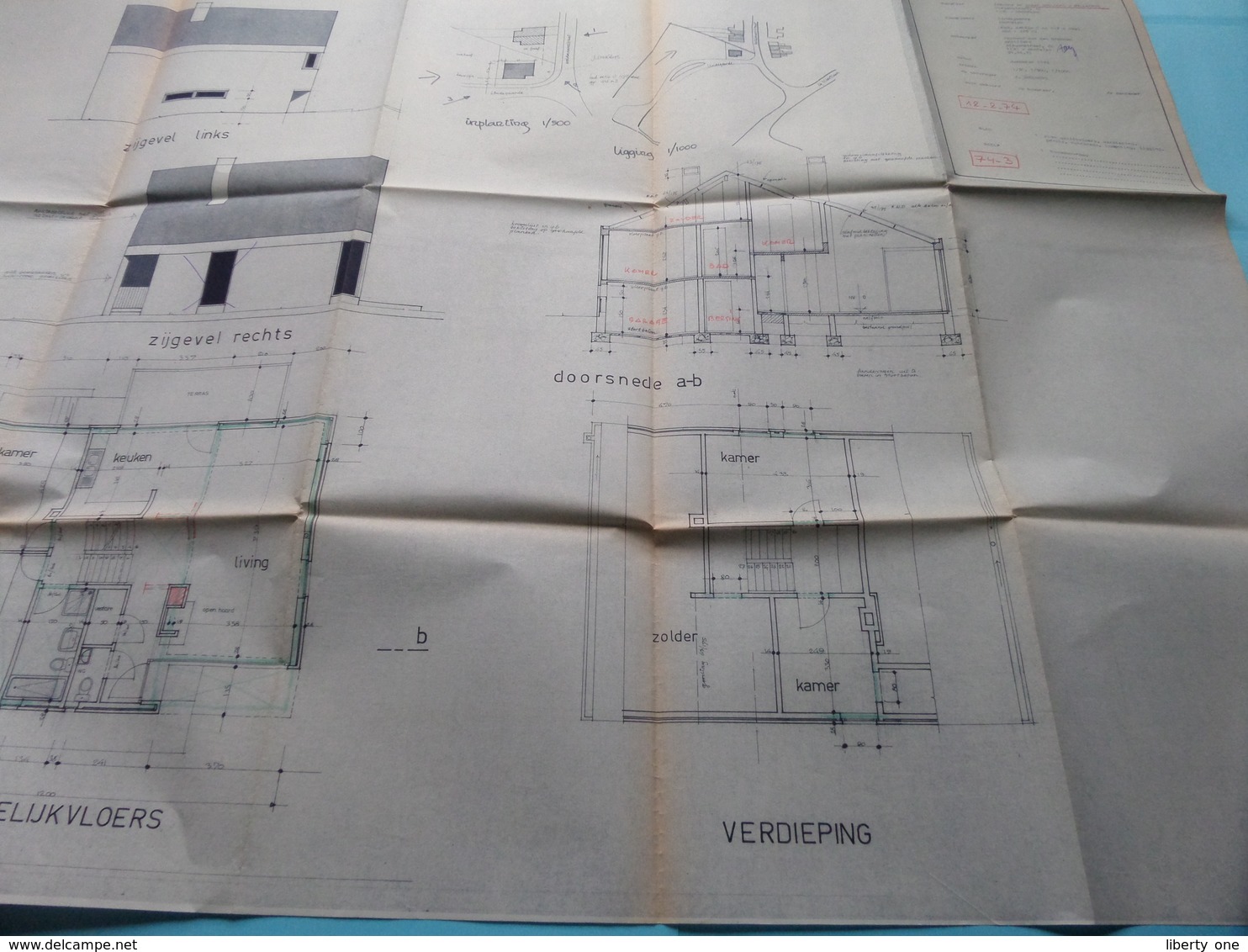 MACHELEN Lindegaarde Plan/Schaal 1/50 - 1/500 - 1/1000 ( Zie Foto's > Arch. Van Den Branden ) Anno 1974 ! - Architettura