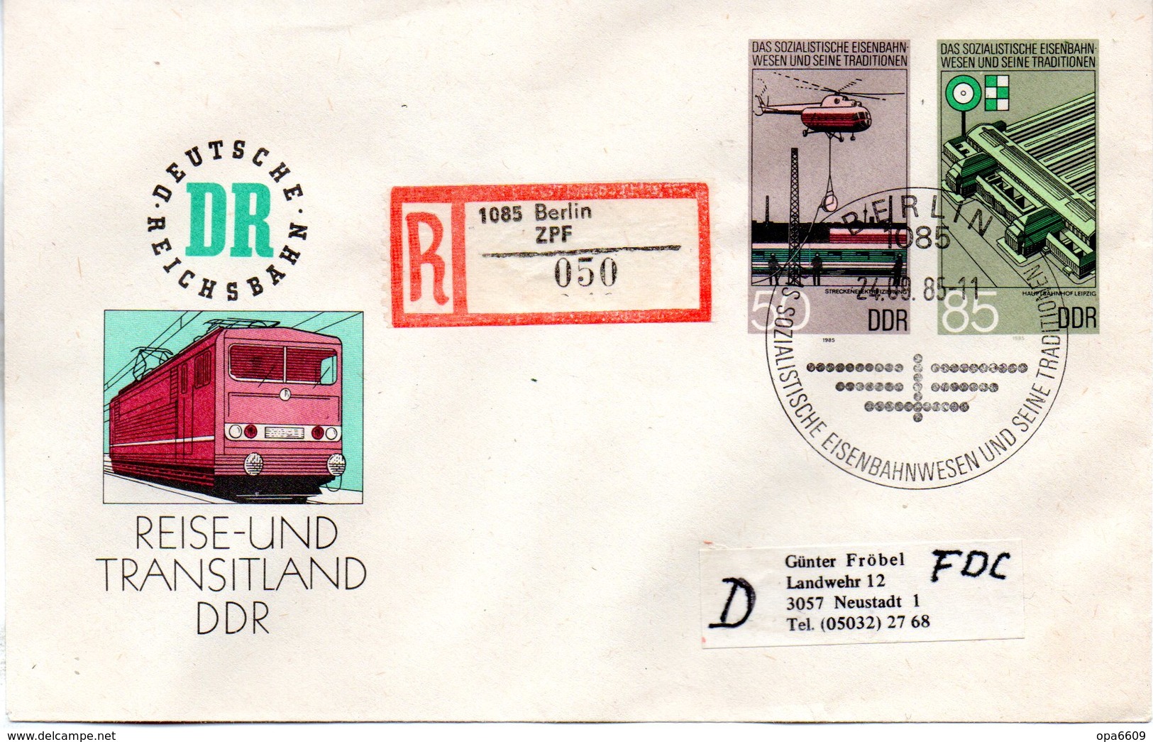 DDR Amtl. GZS-Umschlag U 3 50(Pf) Neben 85(Pf) Mehrfarbig "Sozialistisches Eisenbahnwesen" ESSt 24.9.85 BERLIN - Covers - Used