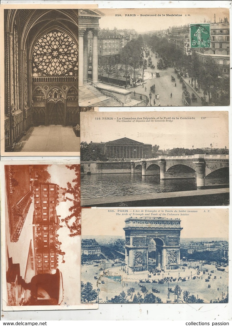 Cp, 75, PARIS , LOT DE 5 CARTES POSTALES - 5 - 99 Cartes