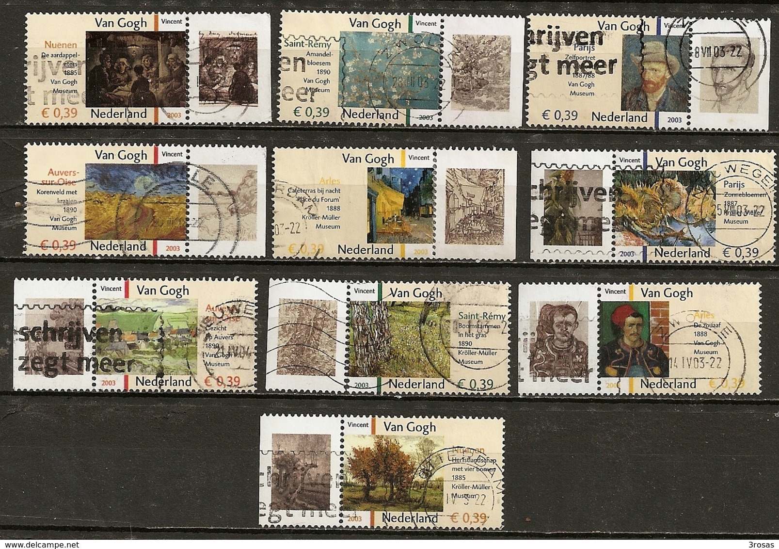 Pays-Bas Netherlands 2003 Van Gogh Set Complete With Tabs Obl - Used Stamps