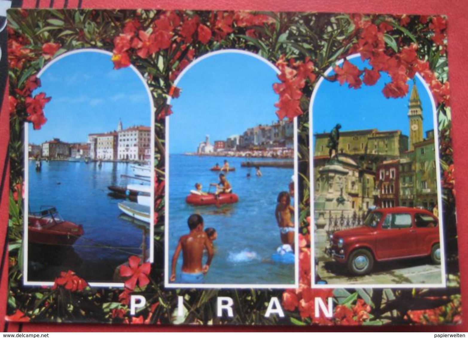 Piran / Pirano: Mehrbildkarte / Auto (Fiat?, Puch?) - Slowenien