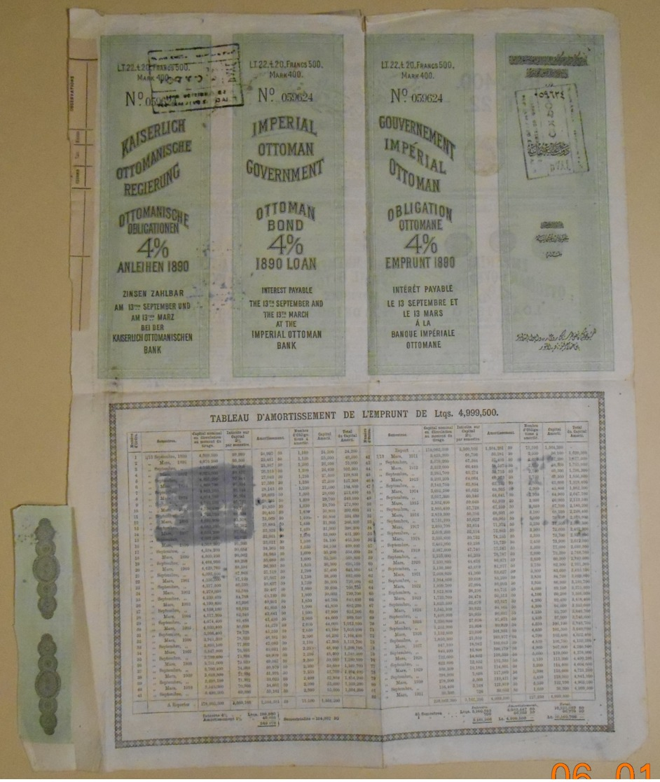 OBLIGATION - GOUVERNEMENT IMPERIAL OTTOMAN 4 % De 1890 - CONTANTINOPLE Octobre 1890 - Banque & Assurance