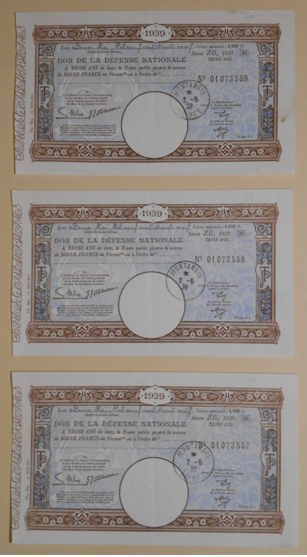 BON DE LA DEFENSE NATIONALE - LOT DE  BONS De 1.000 Francs Du 02 Mai 1939 - Sammlungen