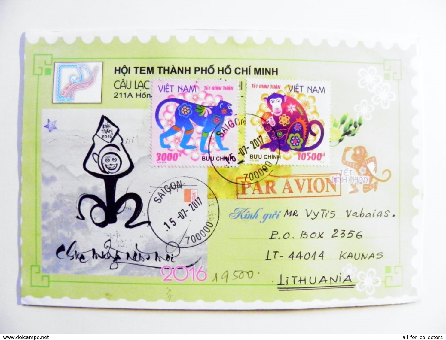 Cover Sent From Vietnam 2017 Animals Fauna Monkey Saigon - Vietnam