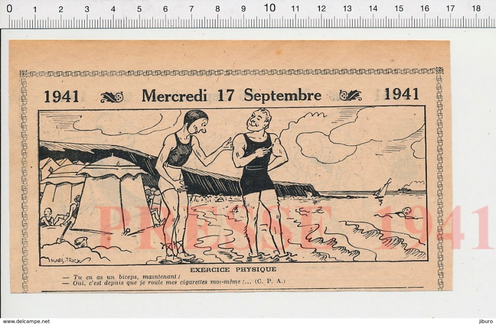 2 Scans 1941 Humour Exercice Physique Plage Falaises Biceps Cigarettes Roulées Papier à Rouler Femme Polyglotte  223XR - Non Classés