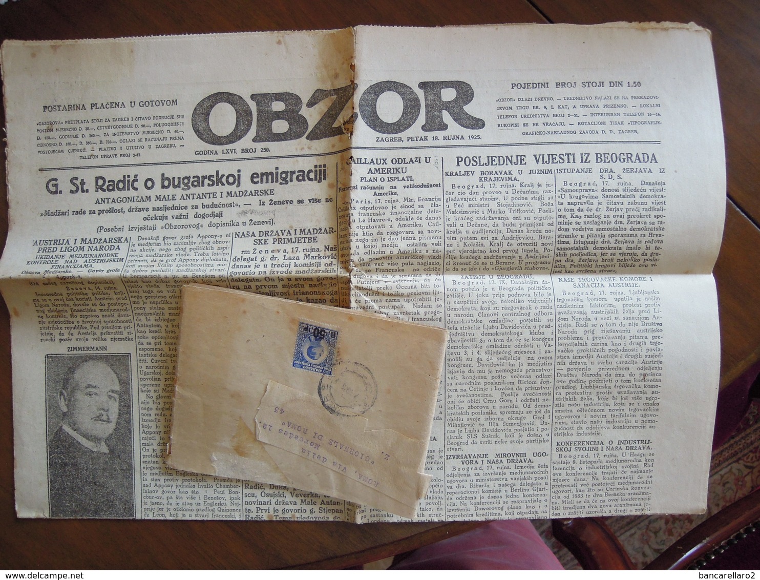 Francobollo N. 50 P.  Viaggiato 7. 9. 1925 Con Giornale OBZOR Per Italia - Zeitungsmarken