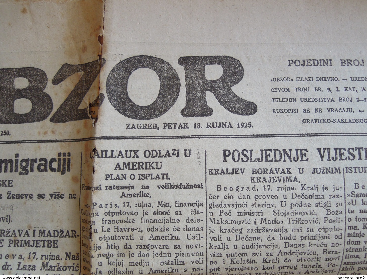 Francobollo N. 50 P.  Viaggiato 7. 9. 1925 Con Giornale OBZOR Per Italia - Francobolli Per Giornali