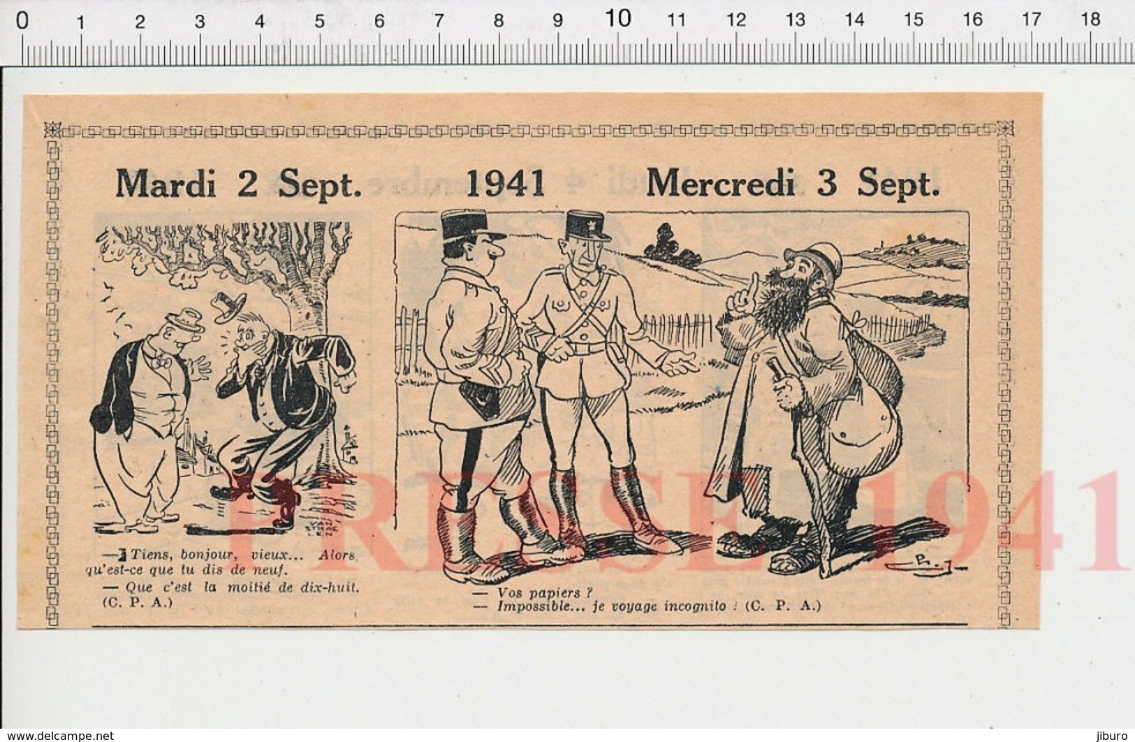 2 Scans 1941 Humour Anciens Papiers D'identité Vagabondage Contrôle Gendarmerie Villa Des Fantômes  223XR - Non Classés