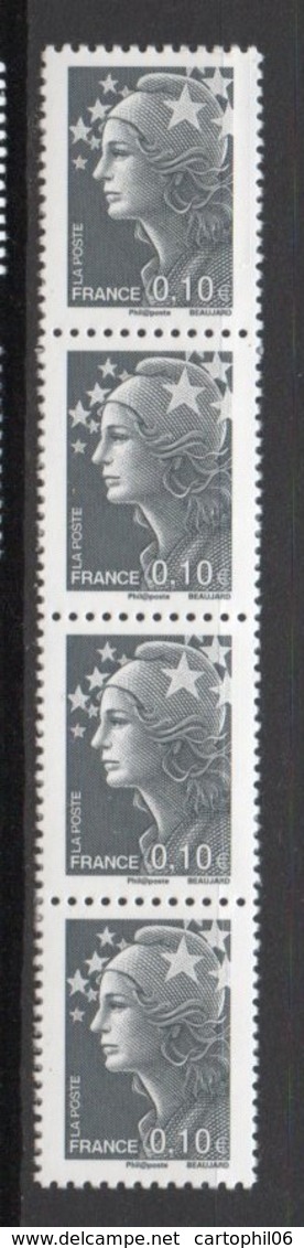 - FRANCE Variétés N° 4228 - 4 X 10 C. Gris Marianne De Beaujard 2008 - PHOSPHORE A CHEVAL Avec CASSURE DE PHOSPHORE - - Neufs