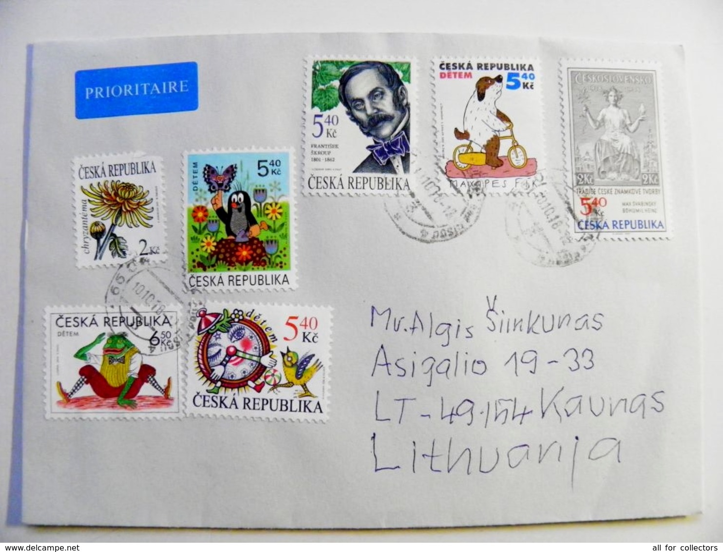 Cover Sent From Czech Rep. 2018 7 Post Stamps Dog Butterfly Frog Mole - Covers & Documents