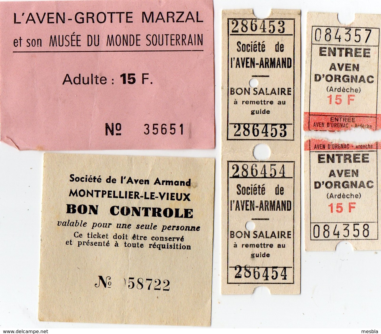 Lot De 6 Tickets D'entrée - AVEN  ARMAND -  AVEN  D' ORGNAC - AVEN - GROTTE  MARZAL + Plan De Montpellier Le Vieux - Tickets D'entrée