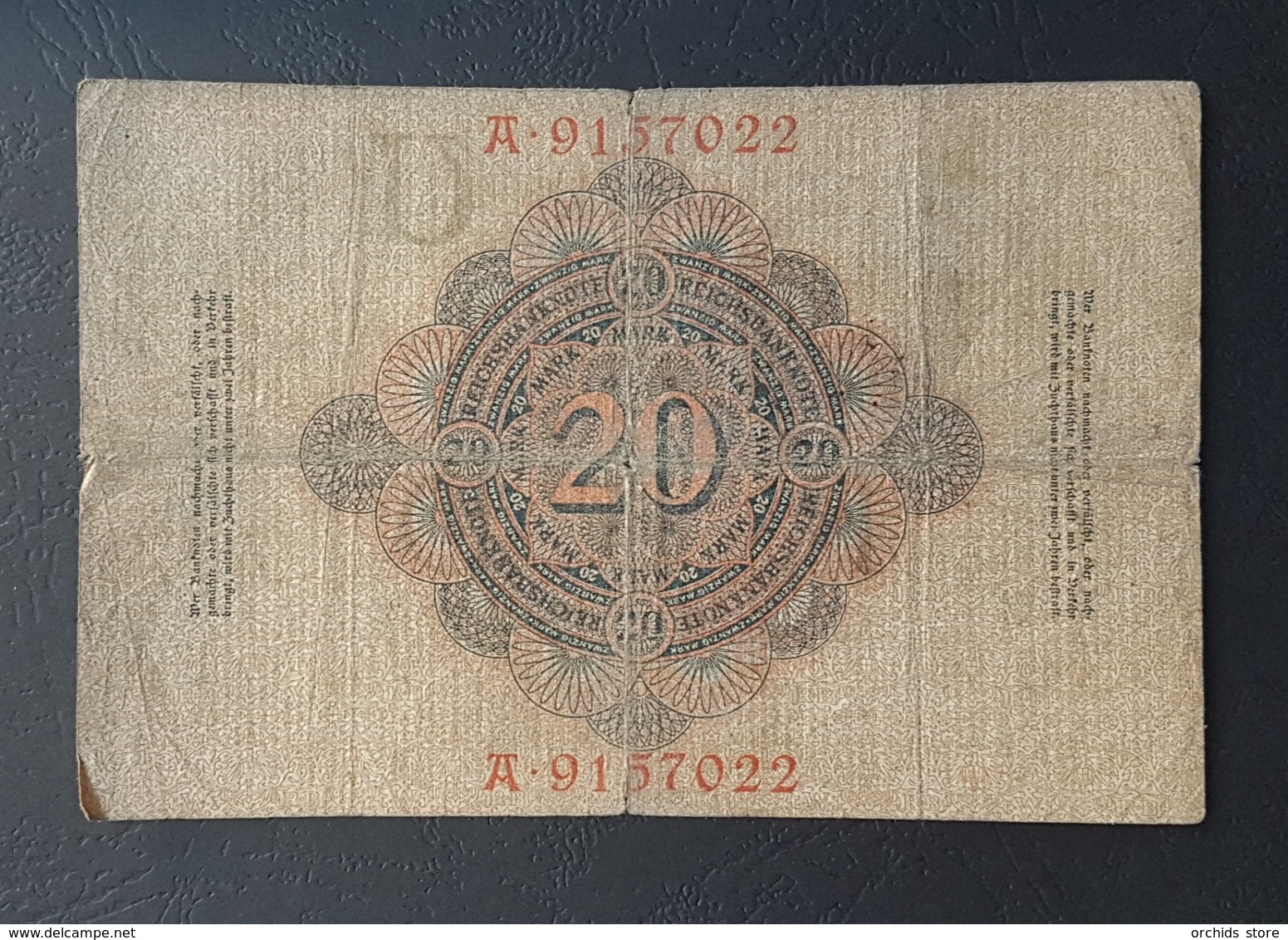 EBN5 - Germany 1910 Banknote 20 Mark Pick 40b #J.2603262 No Wmk 7 Digit Serial - 20 Mark